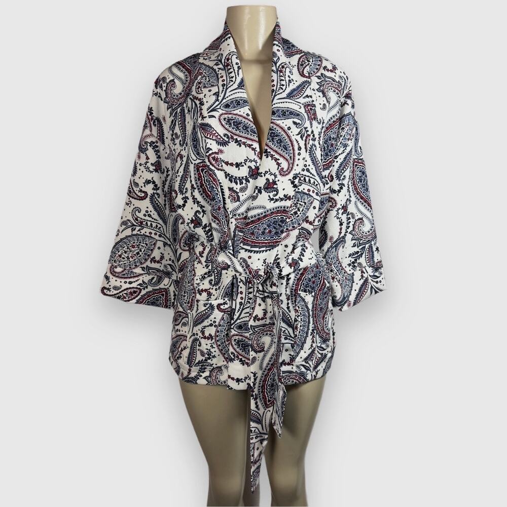 Collections etc Women's Paisley Light Jacket Belted Cozy Boho Size Medium